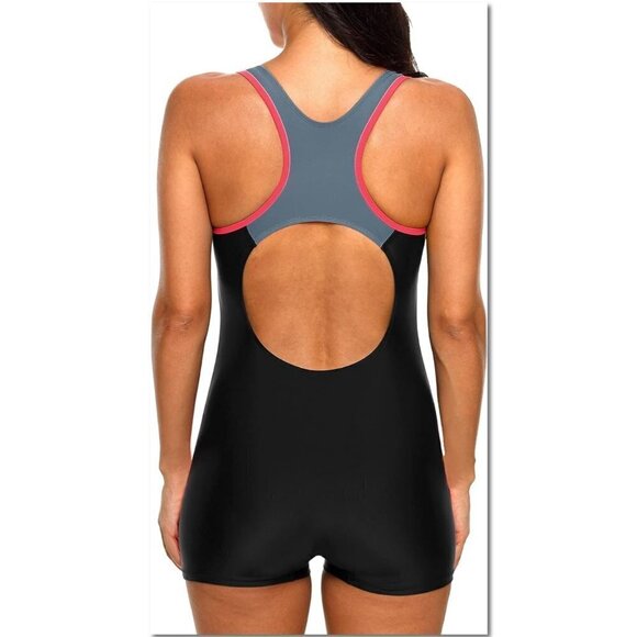 Attraco Grey Women's Boycut Slimming One Piece swimsuit NWT - Picture 4 of 8